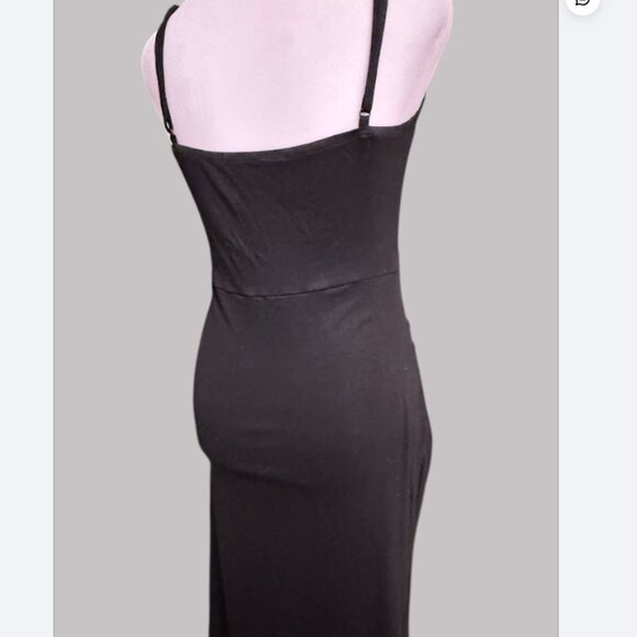Women’s Black Midi Slip Dress with Side Ruched Drawstring – Size M - Picture 4 of 11
